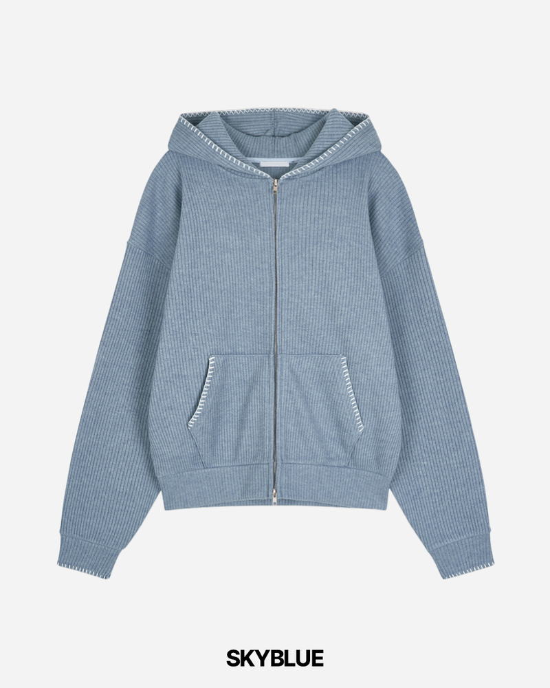 Stitch Knit Hood Zip-up