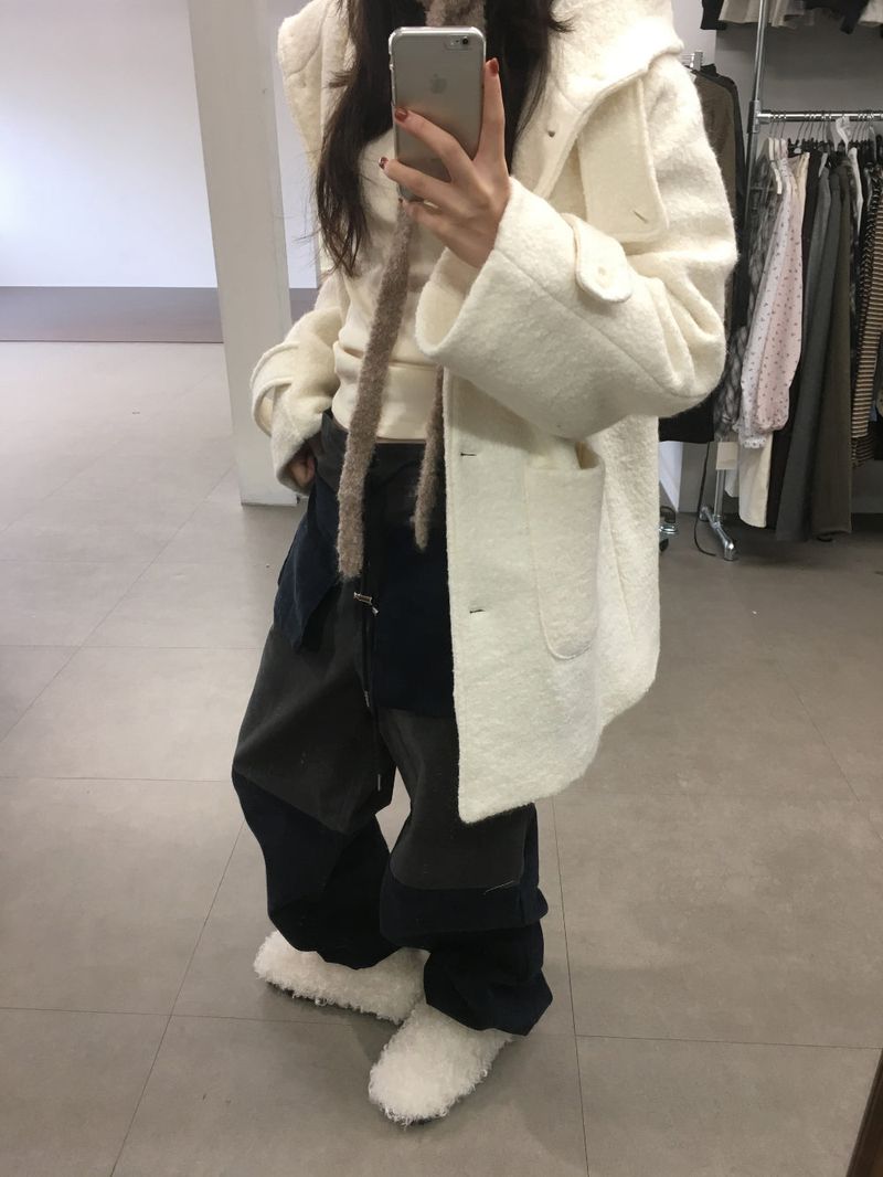 [MD Pick]Fine wool hooded half coat (2color)
