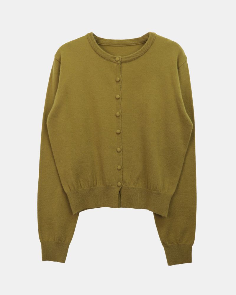 Uran Buttoned Round-Neck Long-Sleeve Cardigan
