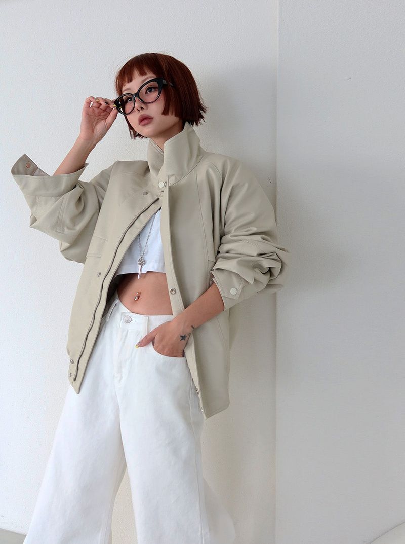 Laurent high neck leather jacket