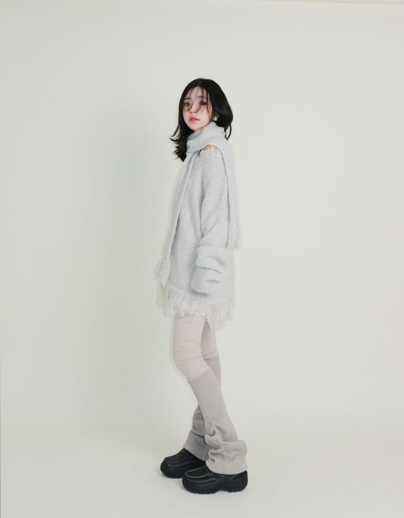 Puddle Demoor Tester Damage Long-Sleeved Knitwear Dress (Muffler Set)