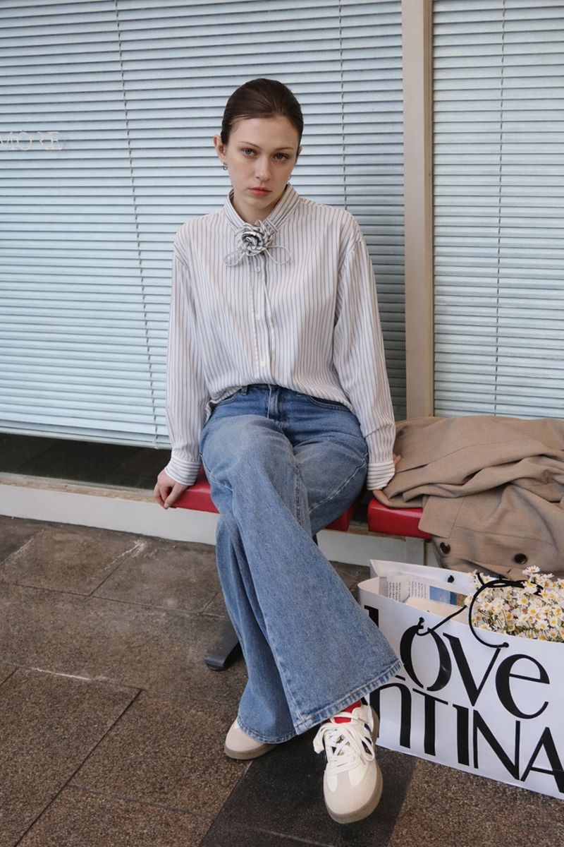 BROOCH STRIPE SHIRT_WHITE