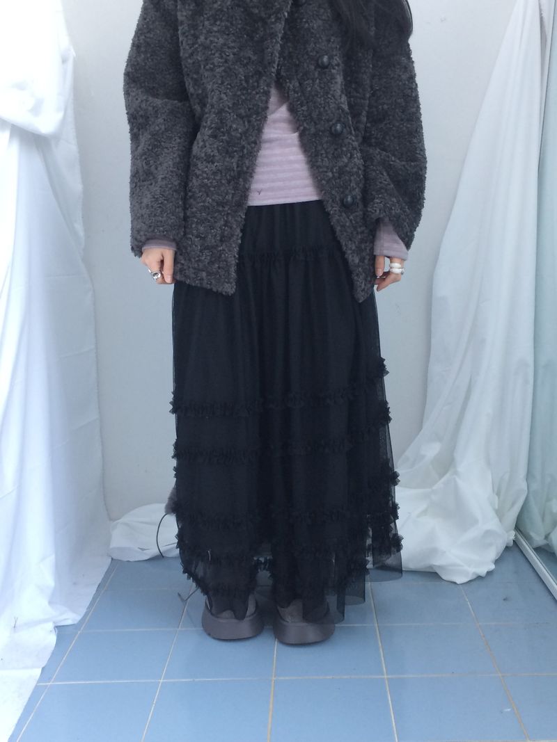 Cloud chiffon frill long skirt