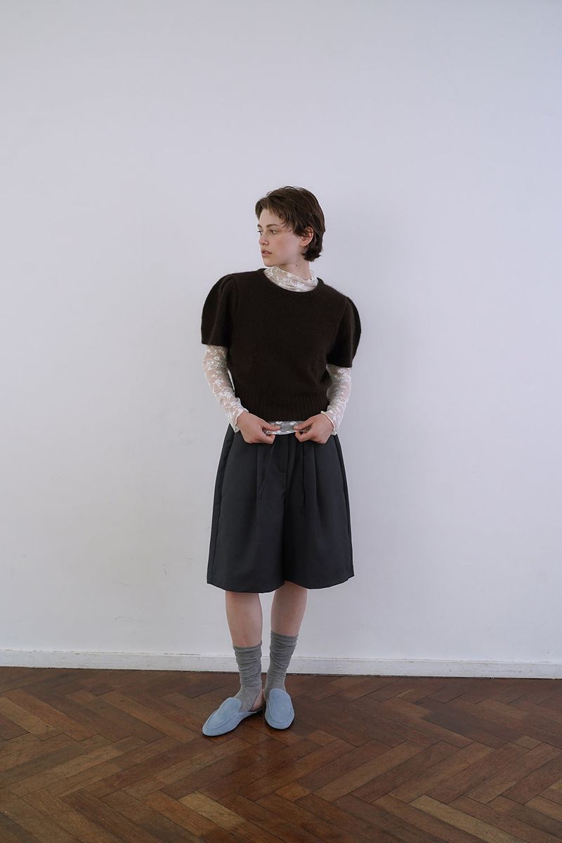 Puff raccoon half knit_brown