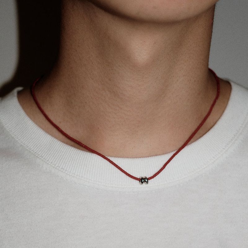 SILVER DONUT NECKLACE RED (M)