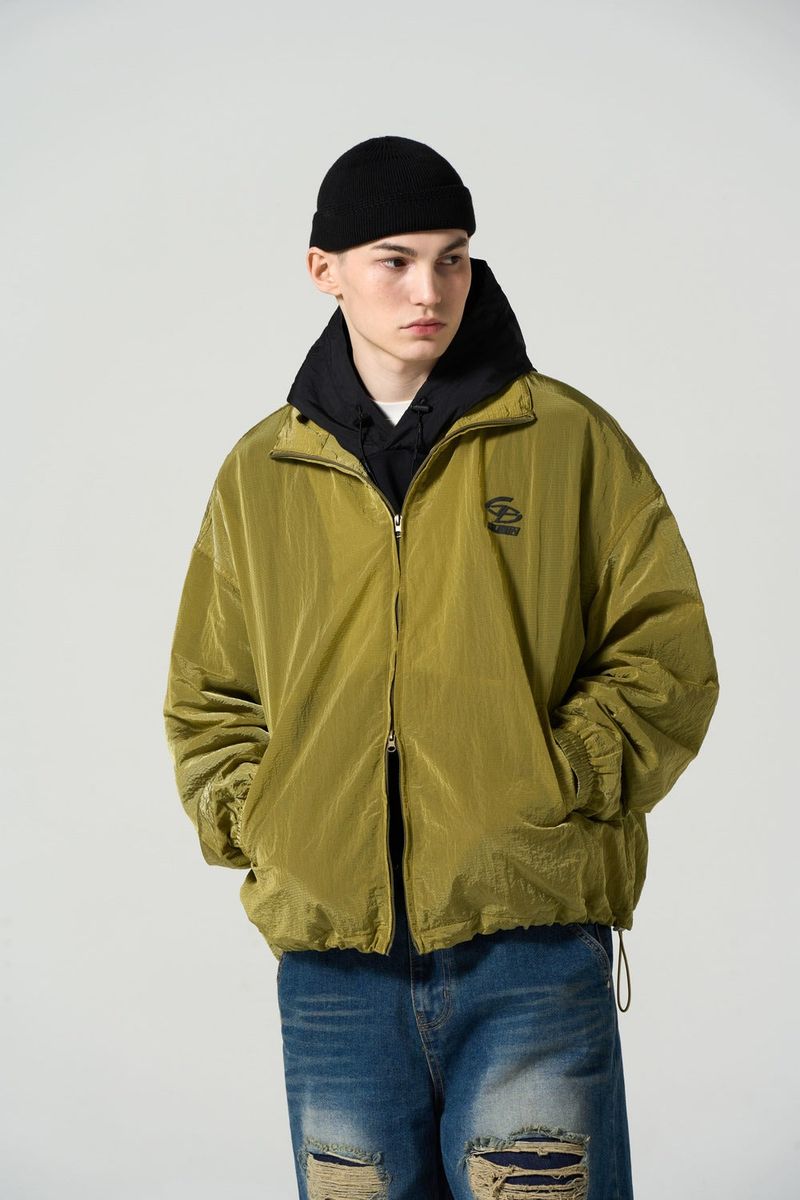 NYLON COLLAR WINDBRAKER - OLIVE