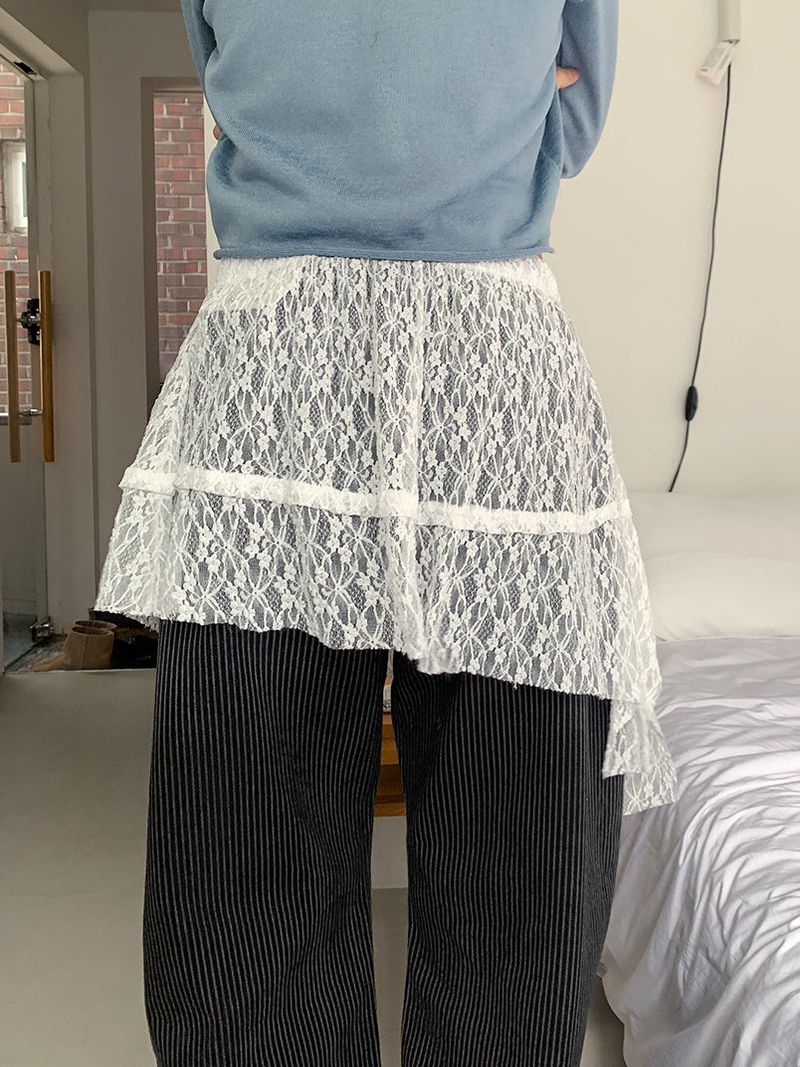 LACE UNBAL LAYERED SKIRT (2C)