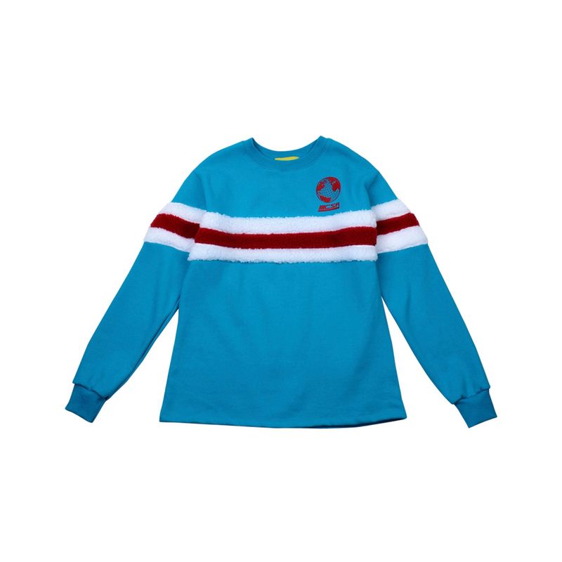 C.O.M.E（シーオーエムイー）の「[UNISEX] Faux-shearling Striped-Trim Pullover (Blue)（Tops）」