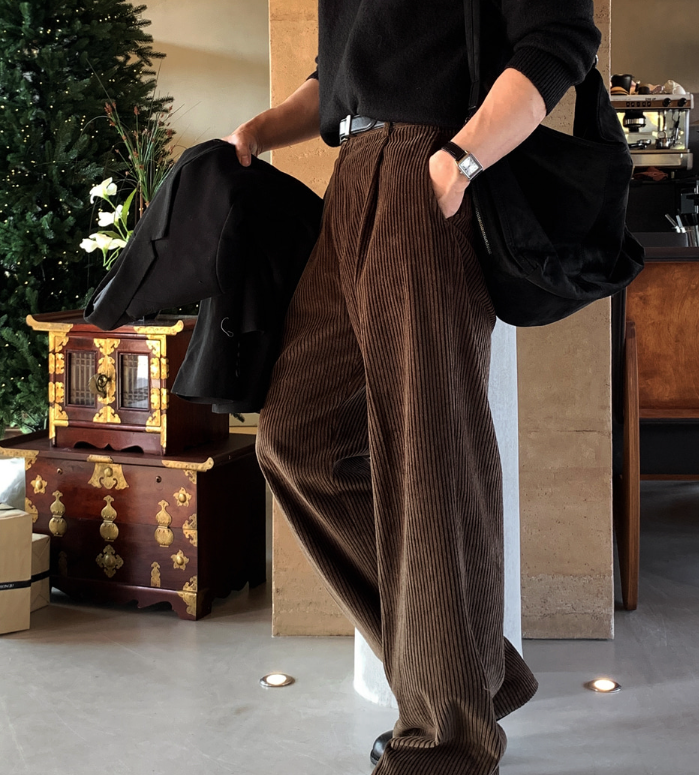 Defaced Late Back Banding Corduroy Wide Pants