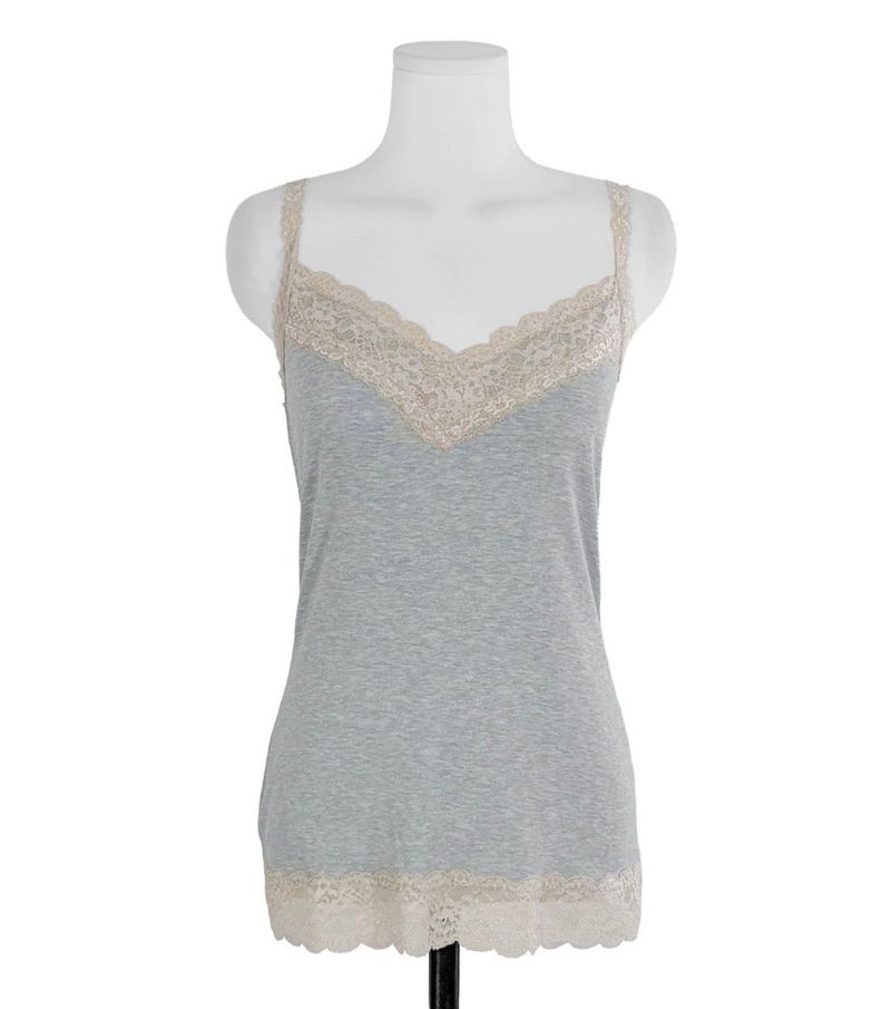 veil gray lace long sleeveless top