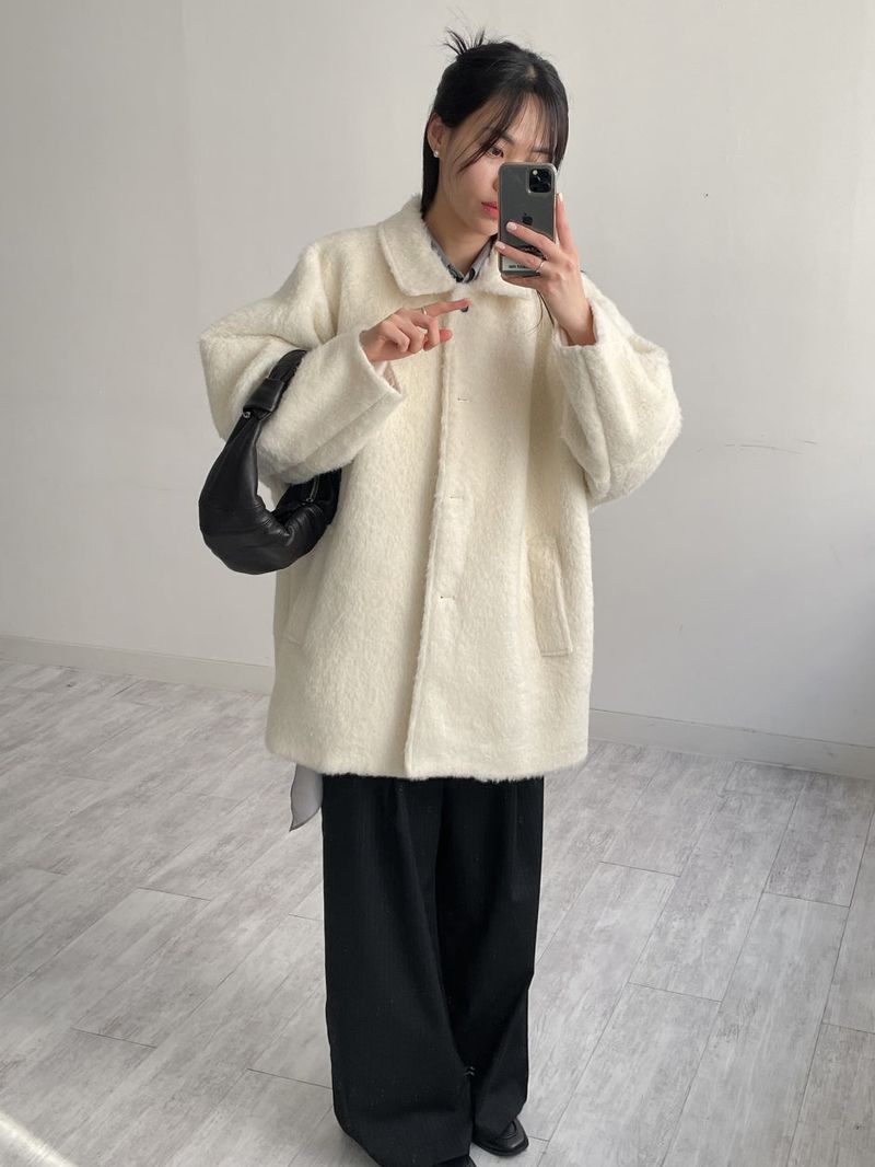 [wool 30%] Hairy Single Overfit Half Coat