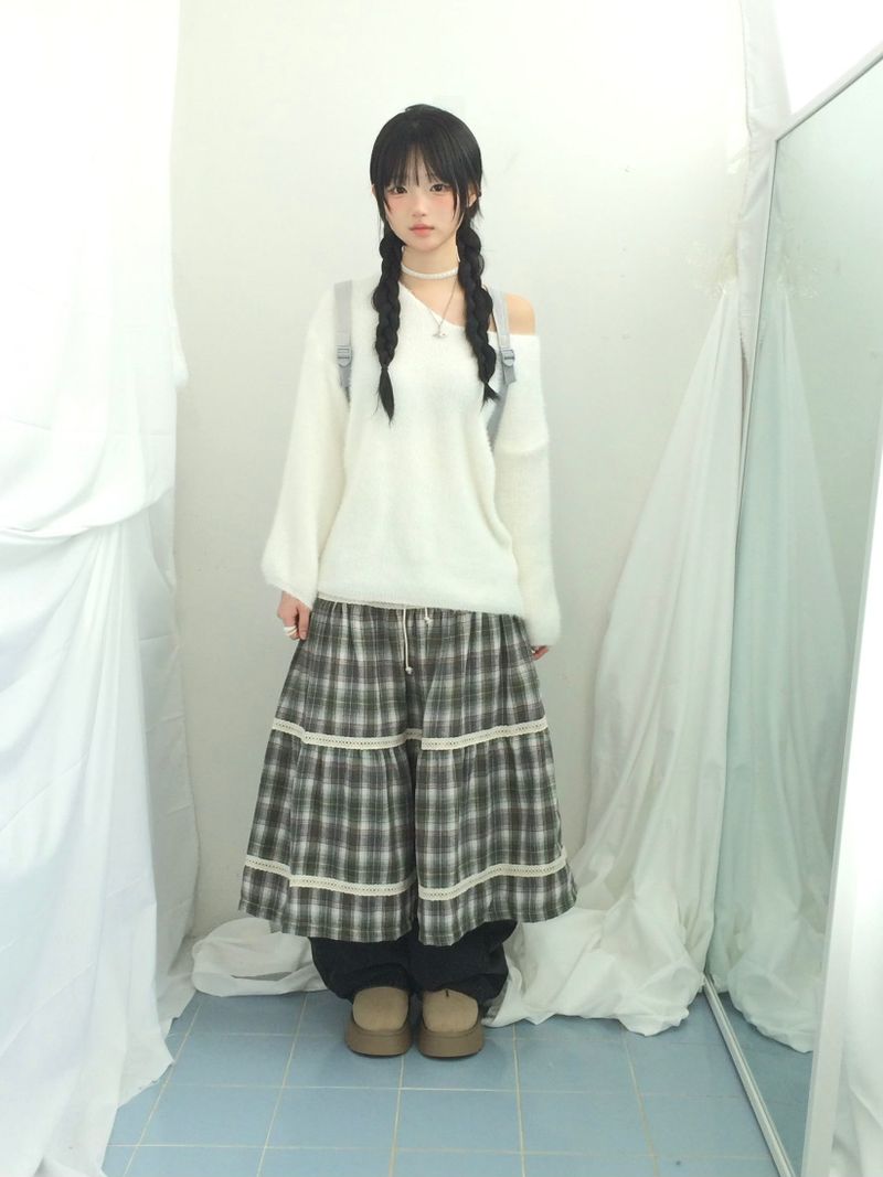 Hazel latte checkered skirt