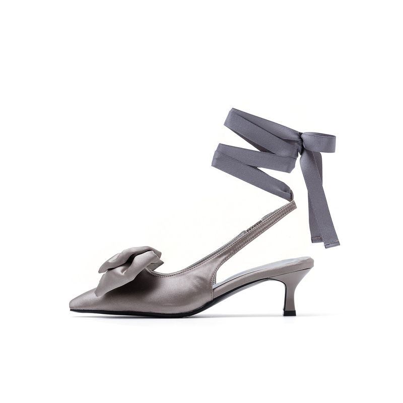 SSIMEEZ（シミズ）の「Satin Ribbon Sling-Back Sandal Heel(Gray)（Shoes）」