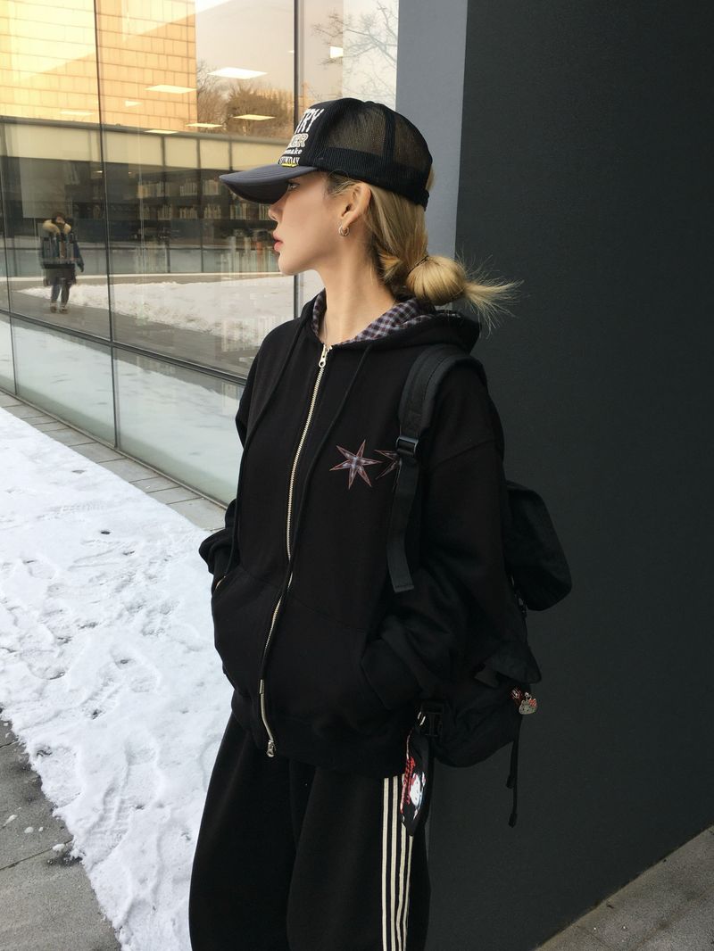 Star Patchwork Fleece Hooded Zip-Up (2c)
