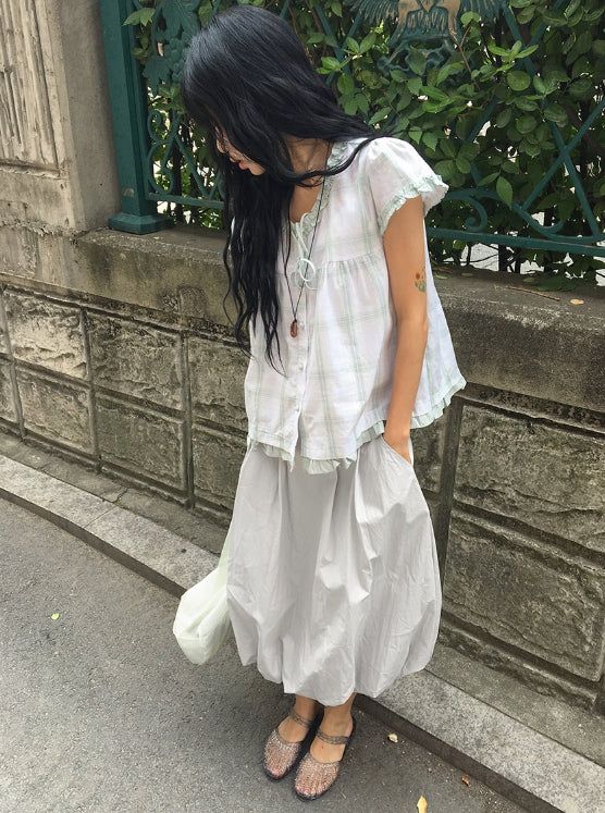 Honoka Pintuck Balloon Banding Midi Skirt