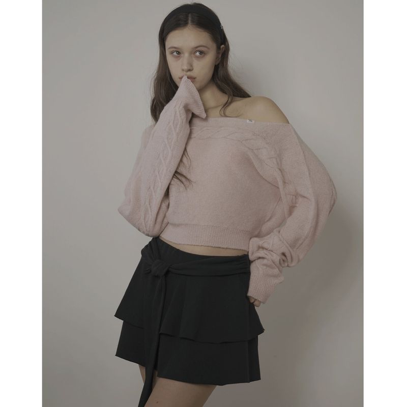 CABLE BOAT NECK KNIT-PINK