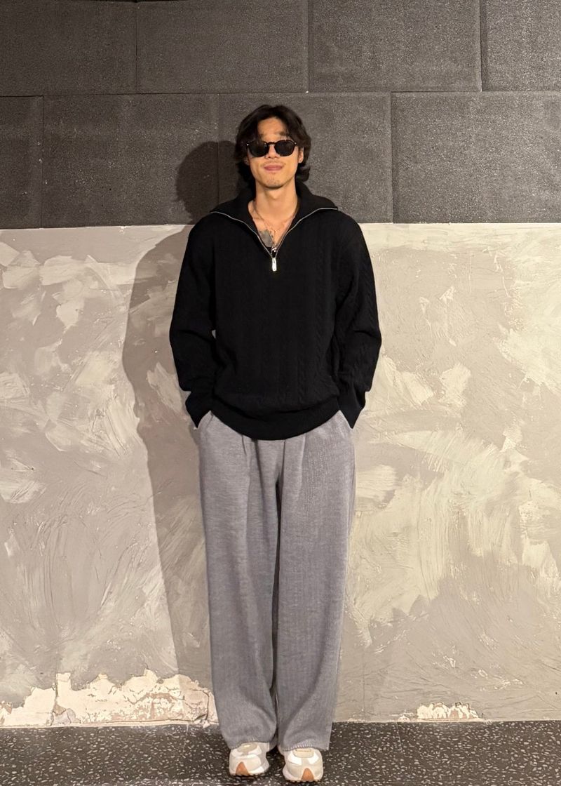 High-Neck Cable Half-Zip Up Knit 6COLOR