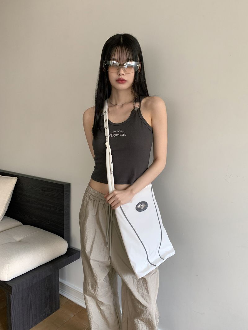 Byten Nylon Snap Button V Logo Crossbody Bag