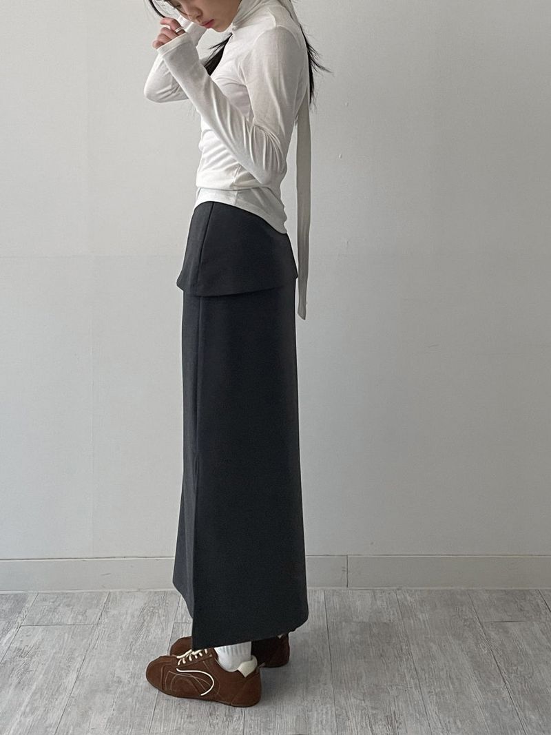 [Setup Available/FW] Lanba Ribbed Layered Long Skirt