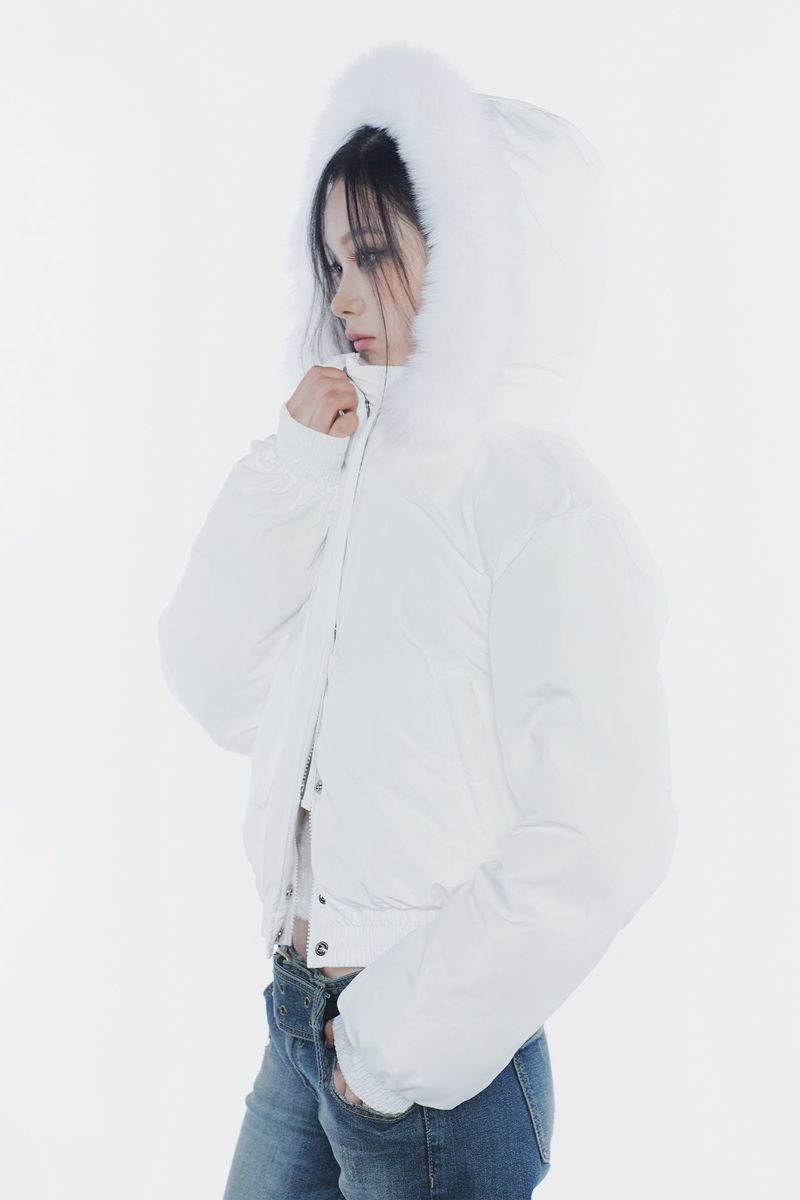 FOX FUR DOWN JACKET white