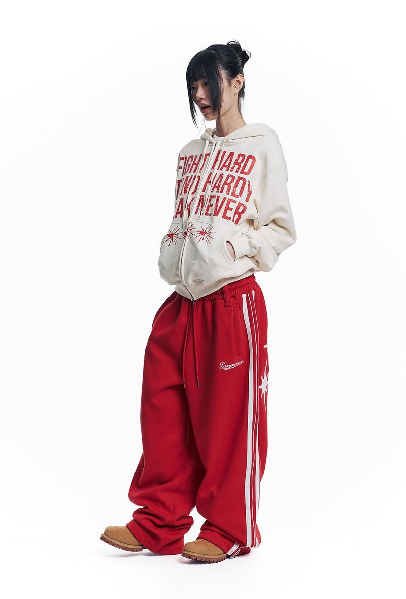 Star Piping Track Balloon Sweat Pants - Red