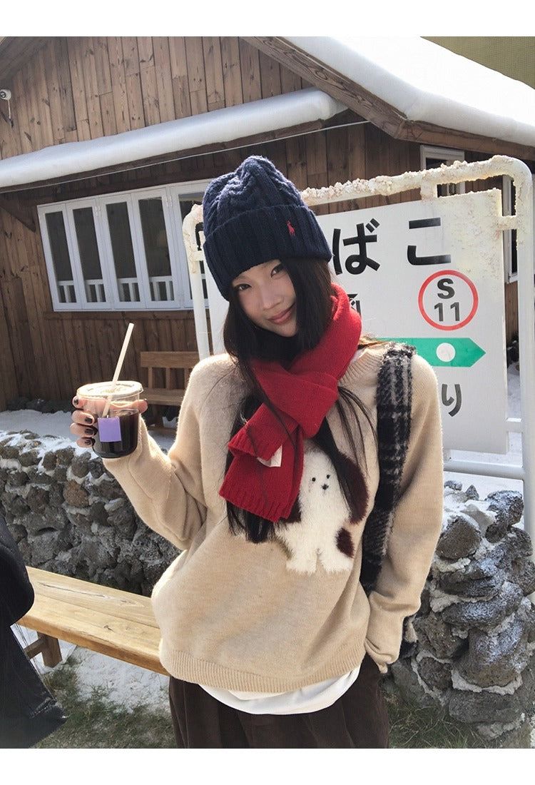 brown flower wool fleece zip-up
