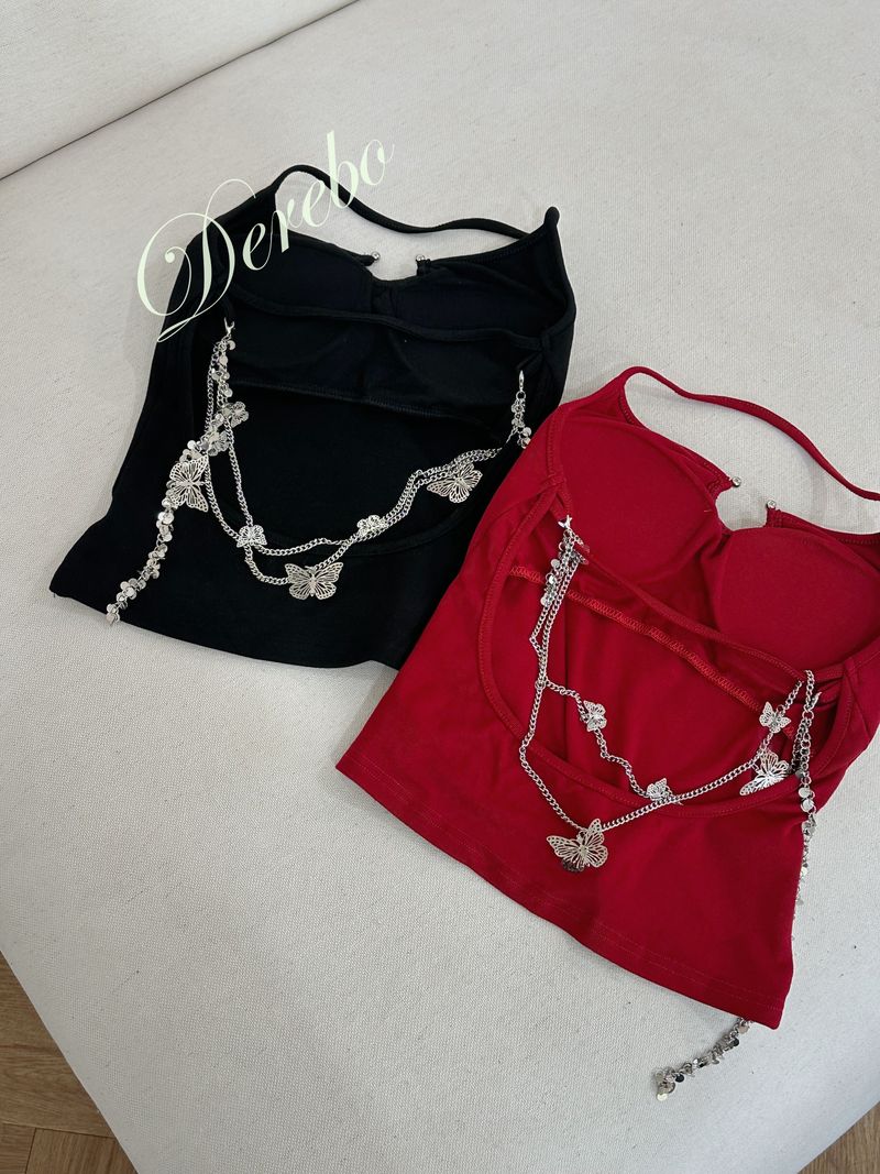Back strap chain pad sleeveless t-shirt