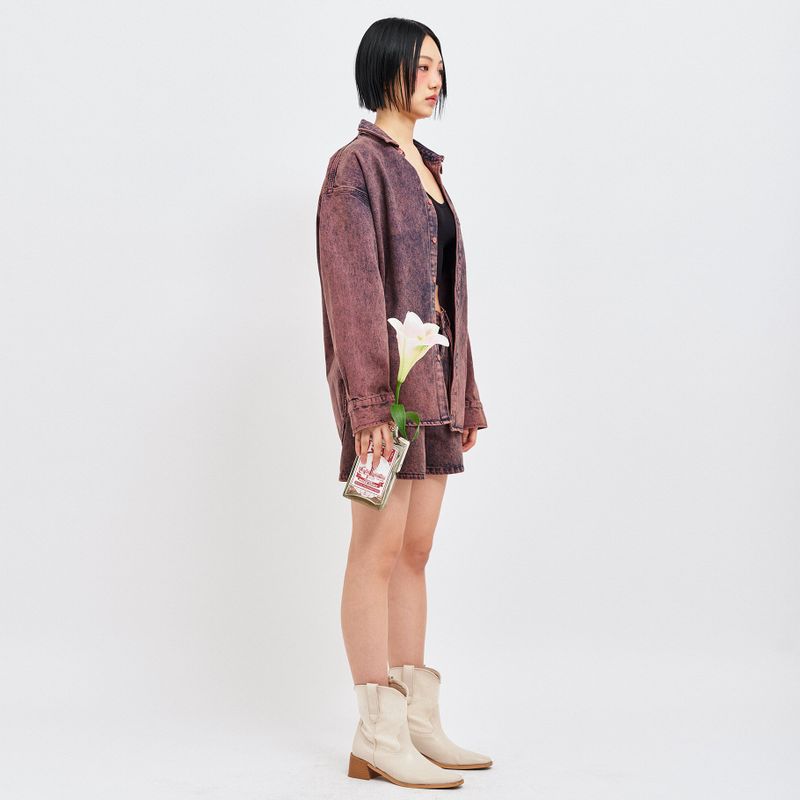 WINE DENIM SHORTS