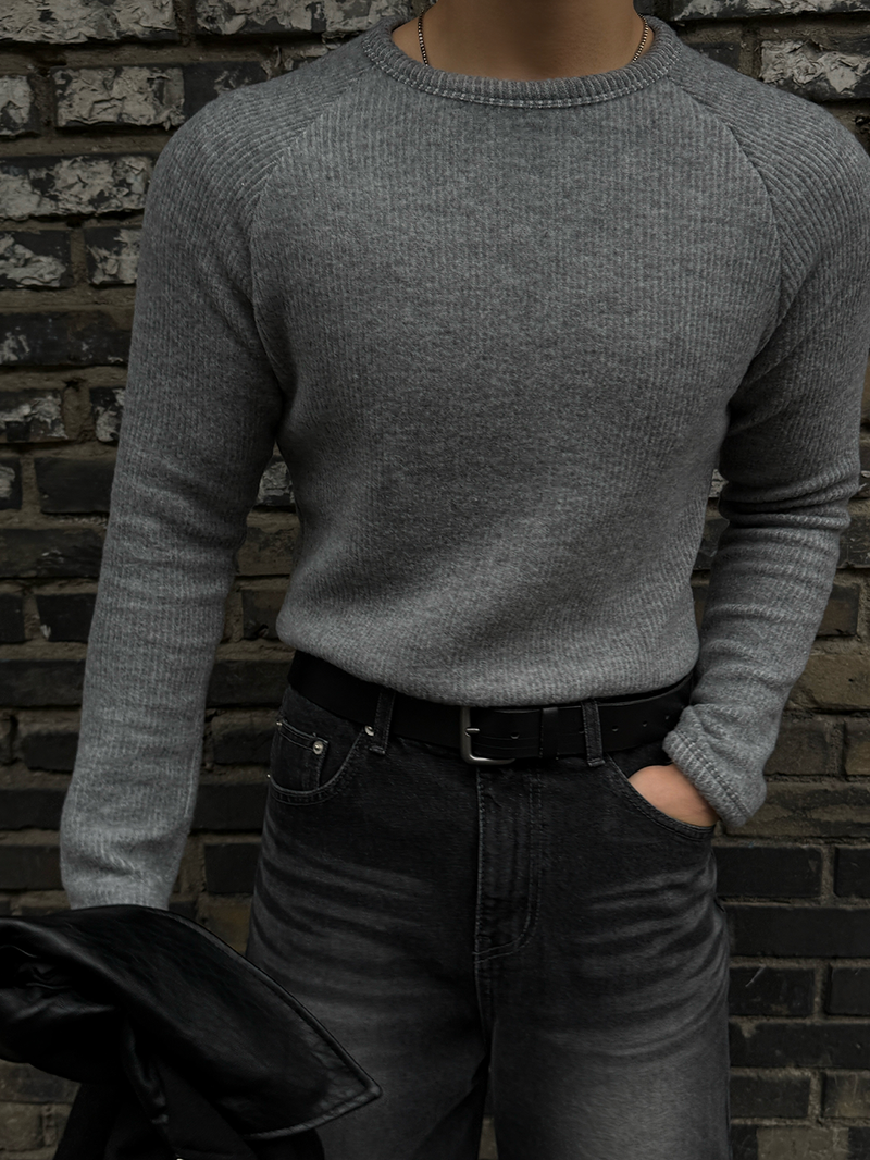 Fleece ribbed slim long sleeve tee