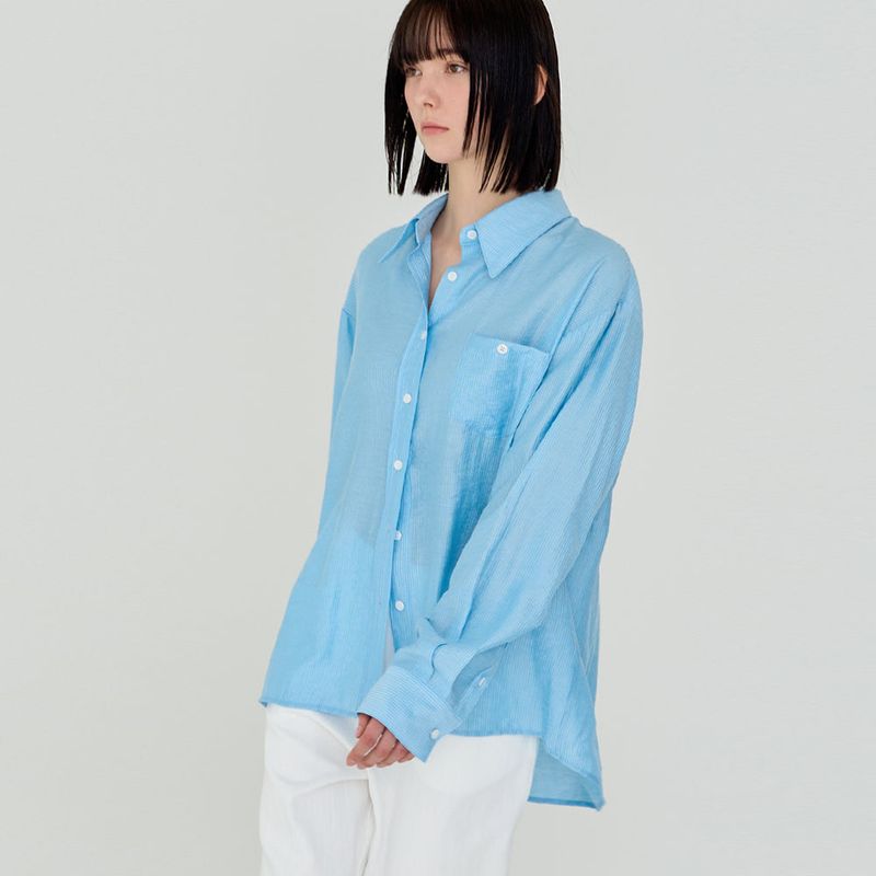 STRIPE OVER-FIT BUTTON SHIRT (SKY BLUE)