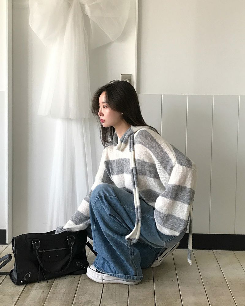 [ORIGINAL] LACKUN Striped Muffler Knit Set