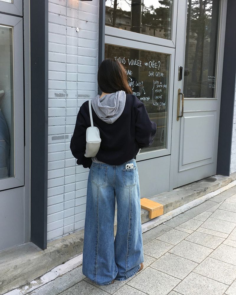 [ORIGINAL] Crew Contrast Wide Denim Pants