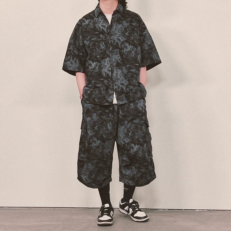 tiedye capri cargo shorts_black