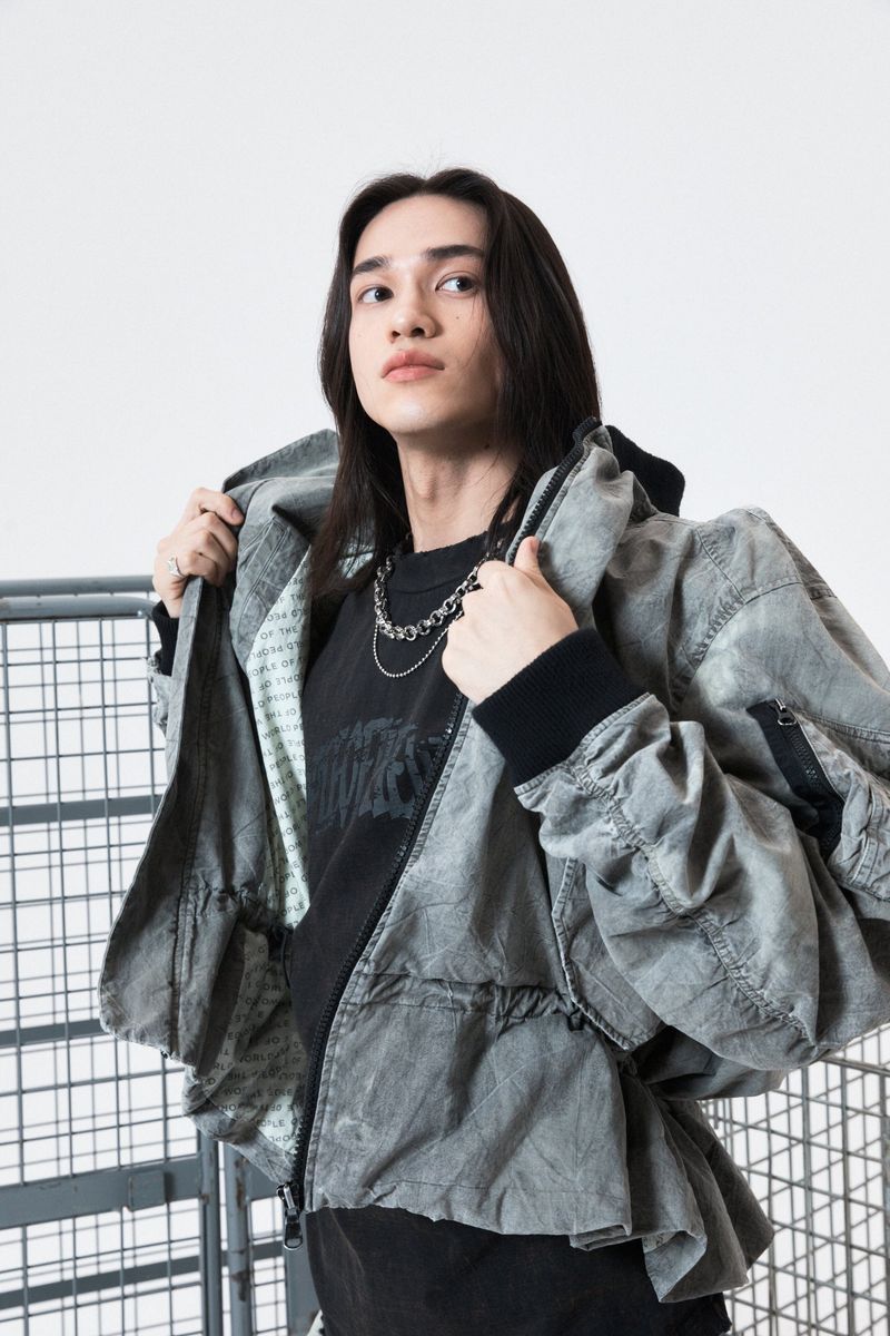 Tie Dye Shirring MA-1 Jumper (GRAY)