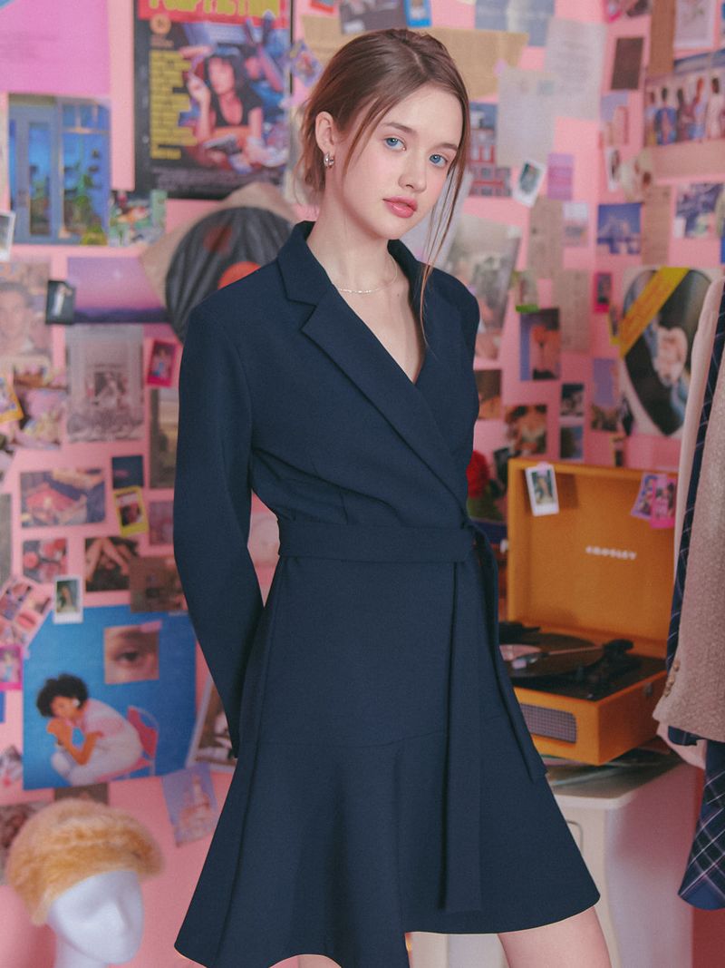 vem.ver（ベムバー）の「TAILORED FLARE ONEPIECE_NAVY（Dresses）」