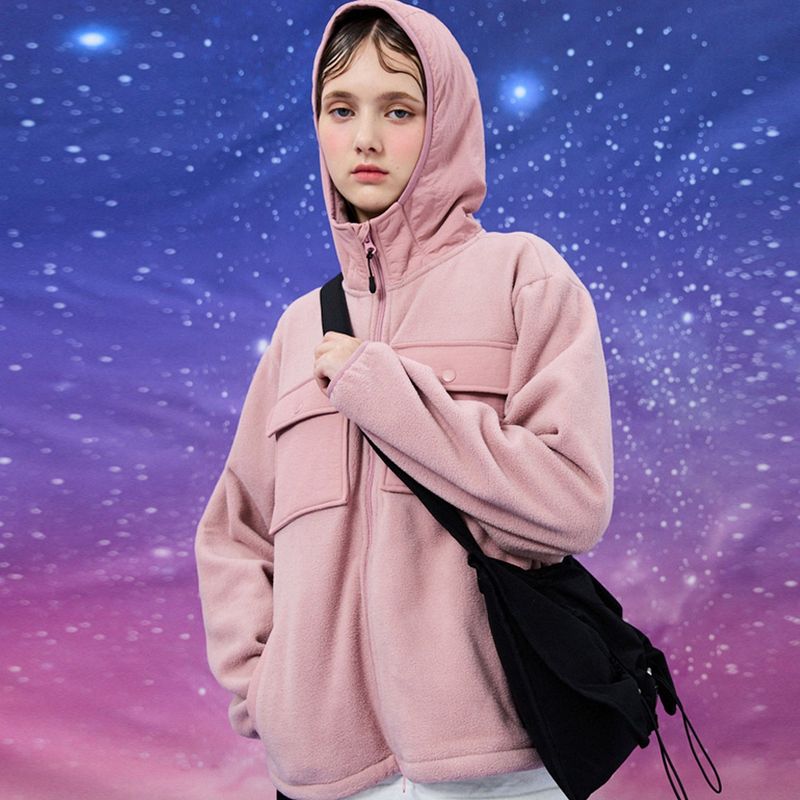 Fleece hood windbreaker jacket