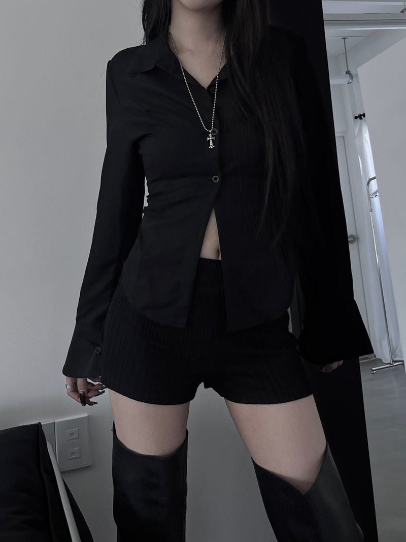 back corset cuff shirt (2color)