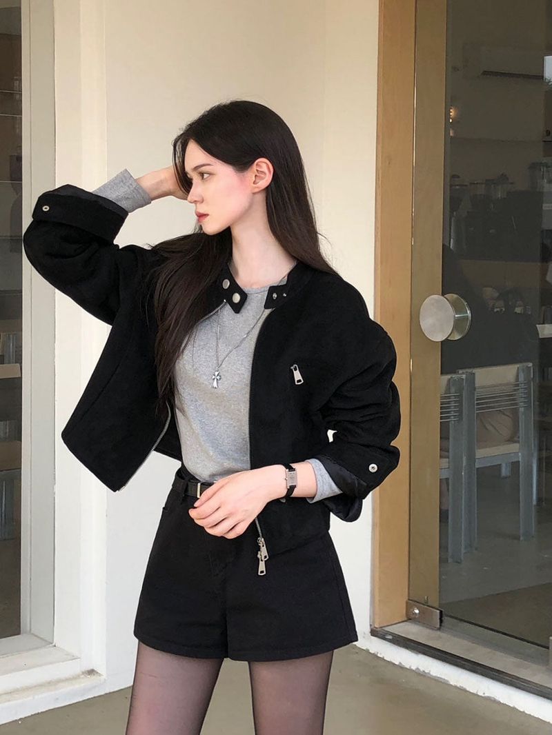 [BELLIDE MADE] BAND COLLAR, SUEDE CROP JACKET