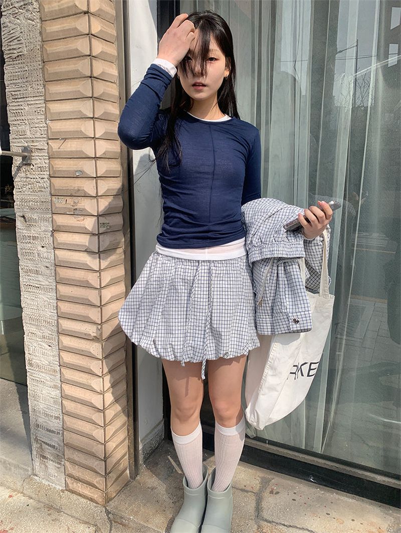 CHECK BALLOON SKIRT (2C)
