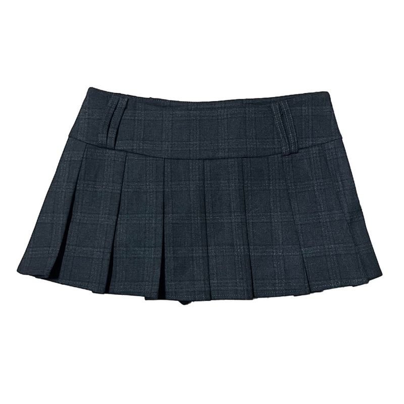 Wrap Check Pleated Mini Skirt