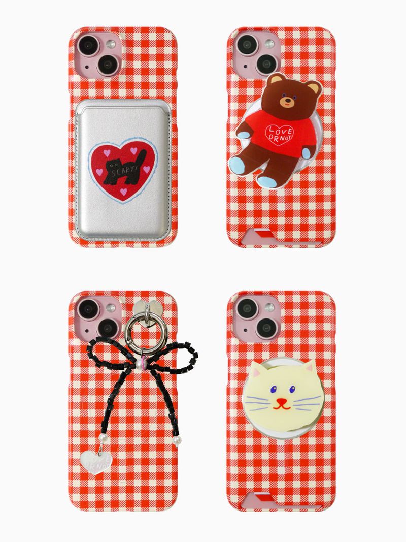 [MADE]Red Check-Matt Magsafe Card Phonecase