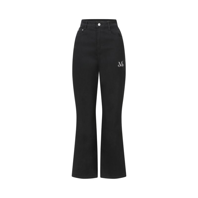 CORON BACK LEATHER LEOPARD HEART PATCH WIDE COTTON PANTS