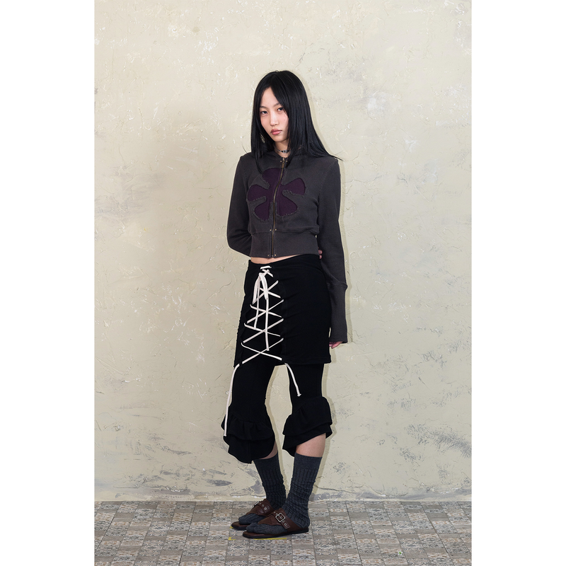 LACE-UP CONVERTIBLE JUMPSUIT: BLACK