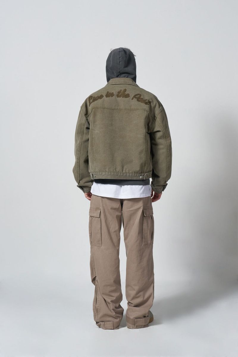 HEAVY COTTON TRUCKER JACKET - KHAKI BROWN
