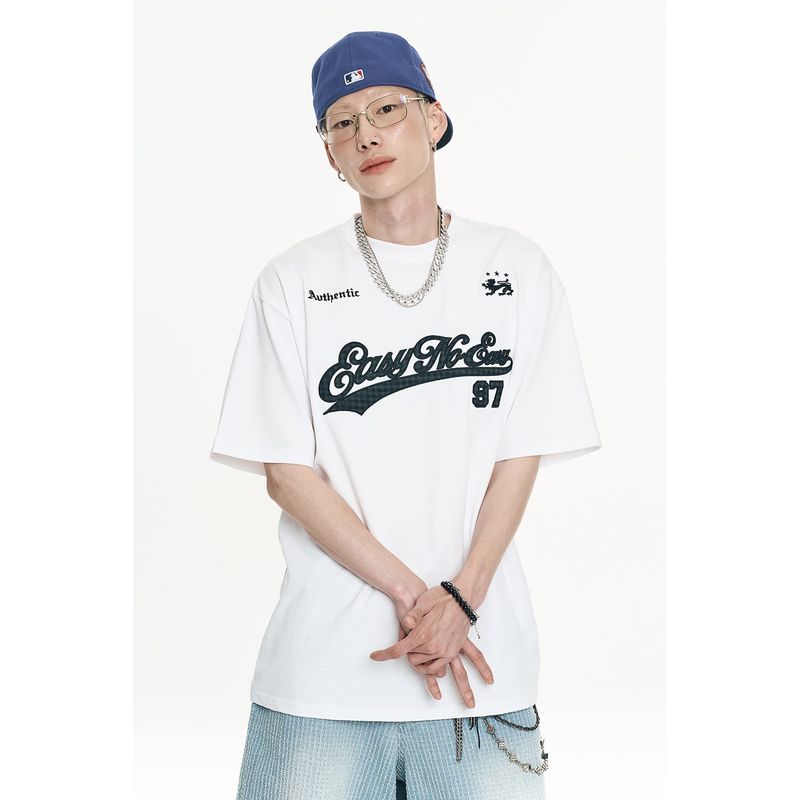 EASY NO EASY(イージーノーイージー)の「Check Applique Patch Short Sleeve - White(Tops)」