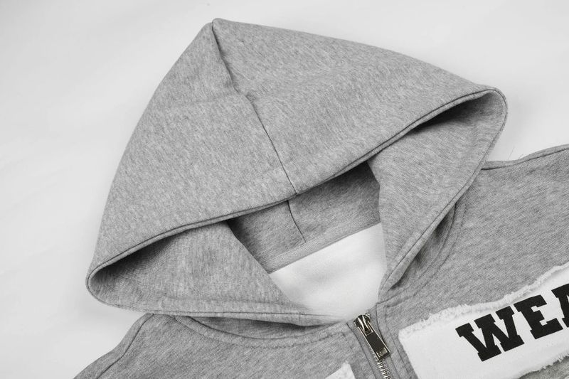 Text Patch Oversized Hoodie Zip-Up
