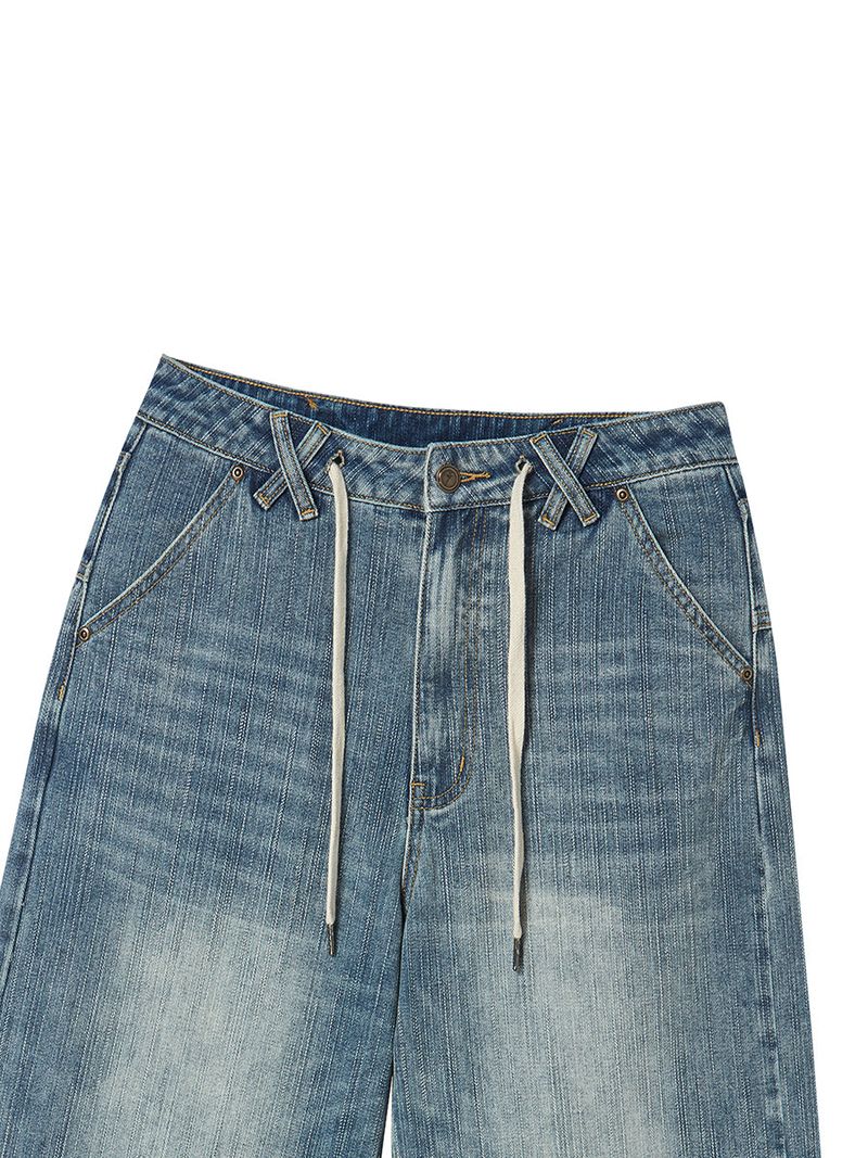 STRING CAPRI DENIM PANTS BLUE