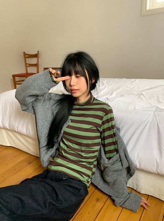 Aneva Stripe Polar Long Sleeve Tee