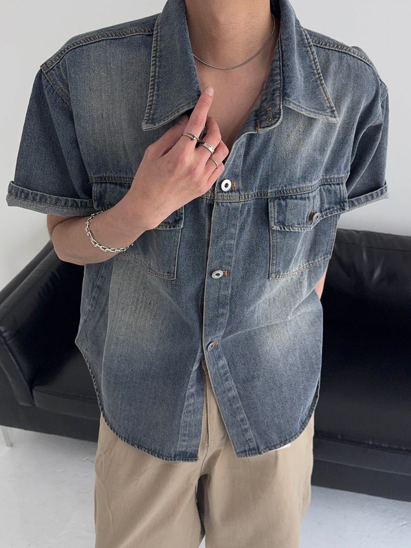 JI9BON（ジグボン）の「OW Udin Two-Pocket Washed Denim Shirt (2C)（Tops）」