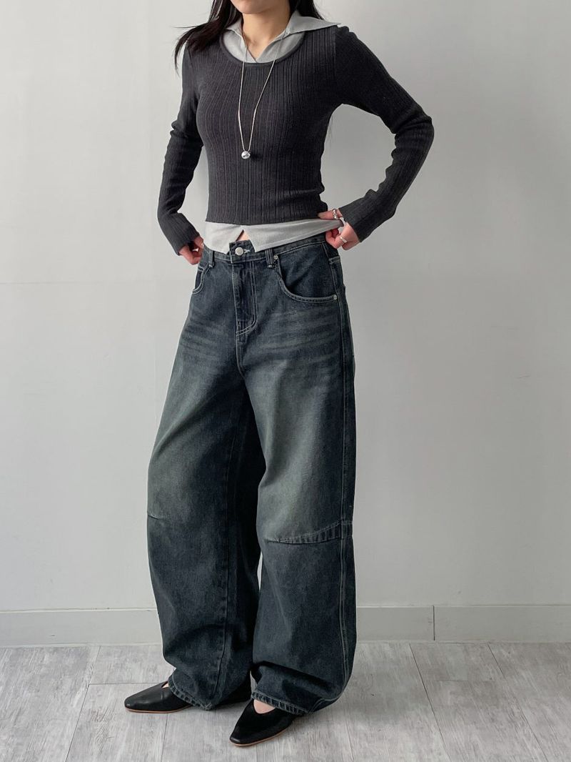 [Unisex] Force 10 Pintuck Wide Denim Pants